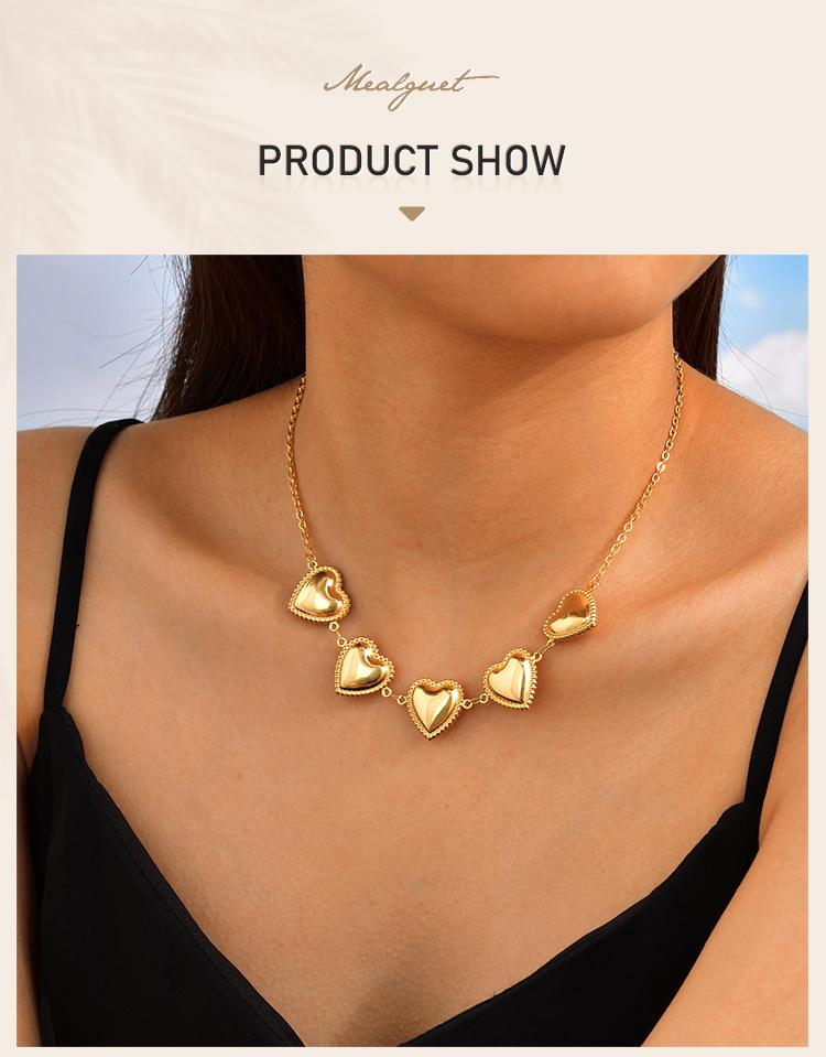 Waterproof Stainless Steel Heart Statement Necklace for Women, Non Tarnish 18k Gold Plated Party Jewelry