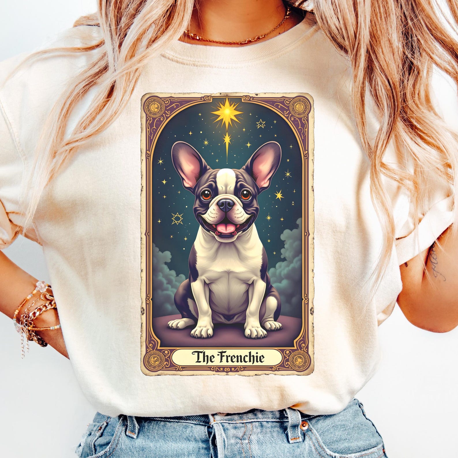 Frenchie Tarot Card T-Shirt: Comfort Colors Dog Mom Tee 4XL