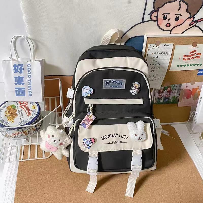Schoolbag Girl Contrasting Schoolbag Ins Korean Version of Primary School Junior High School Student Schoolbag Mori Versatile Backpack Large Capacity 