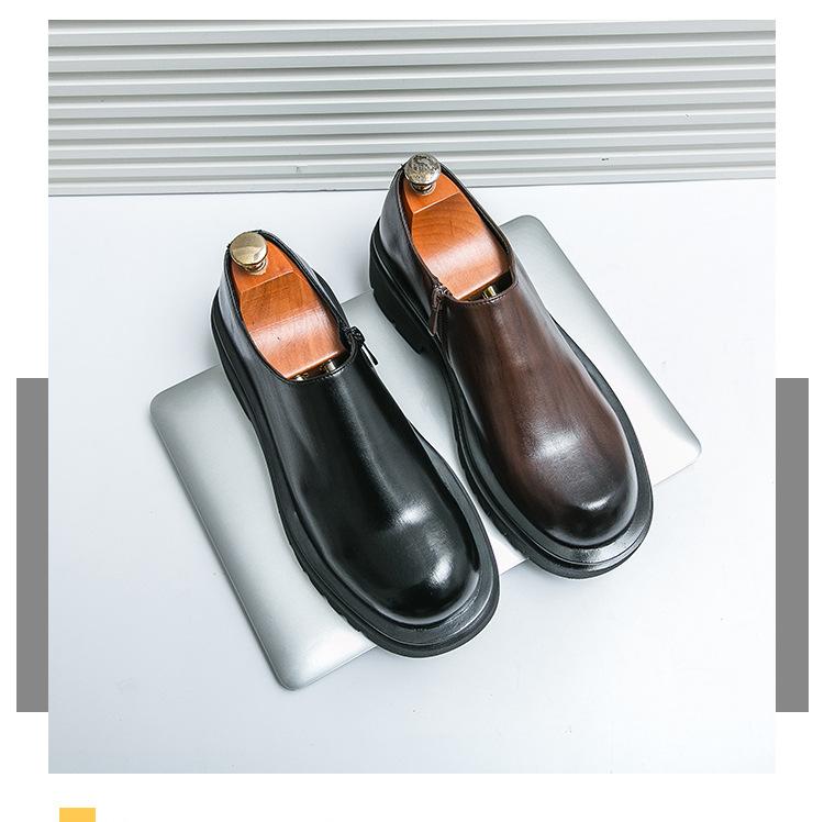 Derby Shoes Men's New One-pedal Low-top Casual Leather Shoes Men's British Style Platform Black Martin Shoes