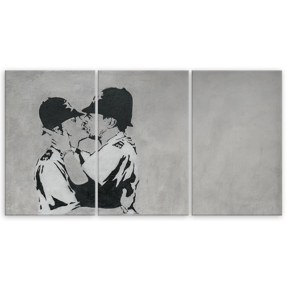 Three Piece Picture Canvas Print Banksy Kissing Policemen