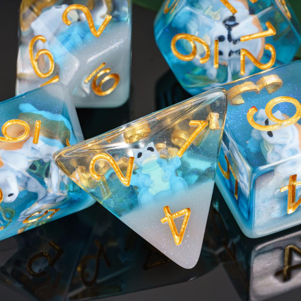 Cusdie Dadi Animali DnD Carini Resina 7 Pezzi Vari D4 D6 D8 D10 D% D12 D20 Set di Dadi Poliedrici per Giochi di Ruolo D&D Giochi da Tavolo
