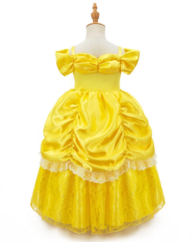[CQDY] Princess Belle Dress for Kids (Beauty and the Beast-inspired Dress + Tiara) Luxury 7-Piece Set, Sizes 100-140cm, Kids' Costume, Cosplay, Yellow