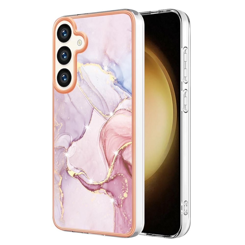 

For Samsung Galaxy S24+/Galaxy S25+ TPU Case with IMD Marble Pattern Electroplated Back Cover Rose Gold 005