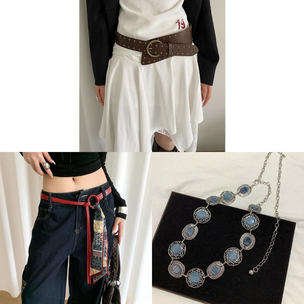 Vintage Brown Pu Leather Belt For Women With Wide Rivet Design For Boho Casual Style