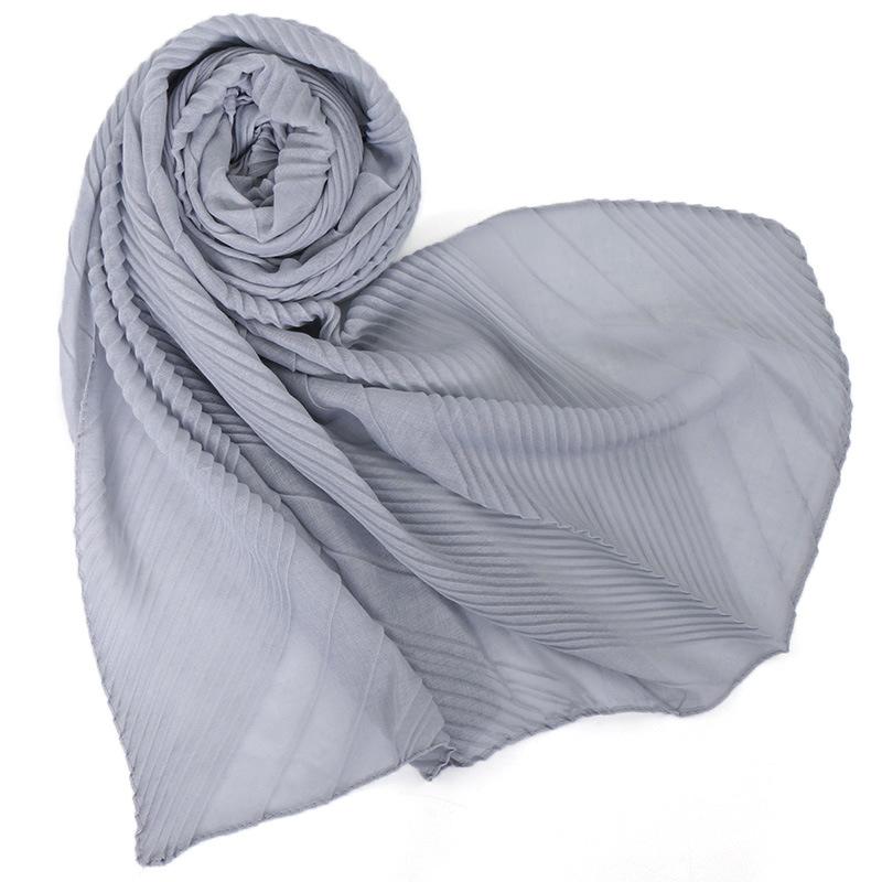 New monochrome cotton and linen pleated scarf in summer, high-quality solid-color pleated cotton and linen head scarf