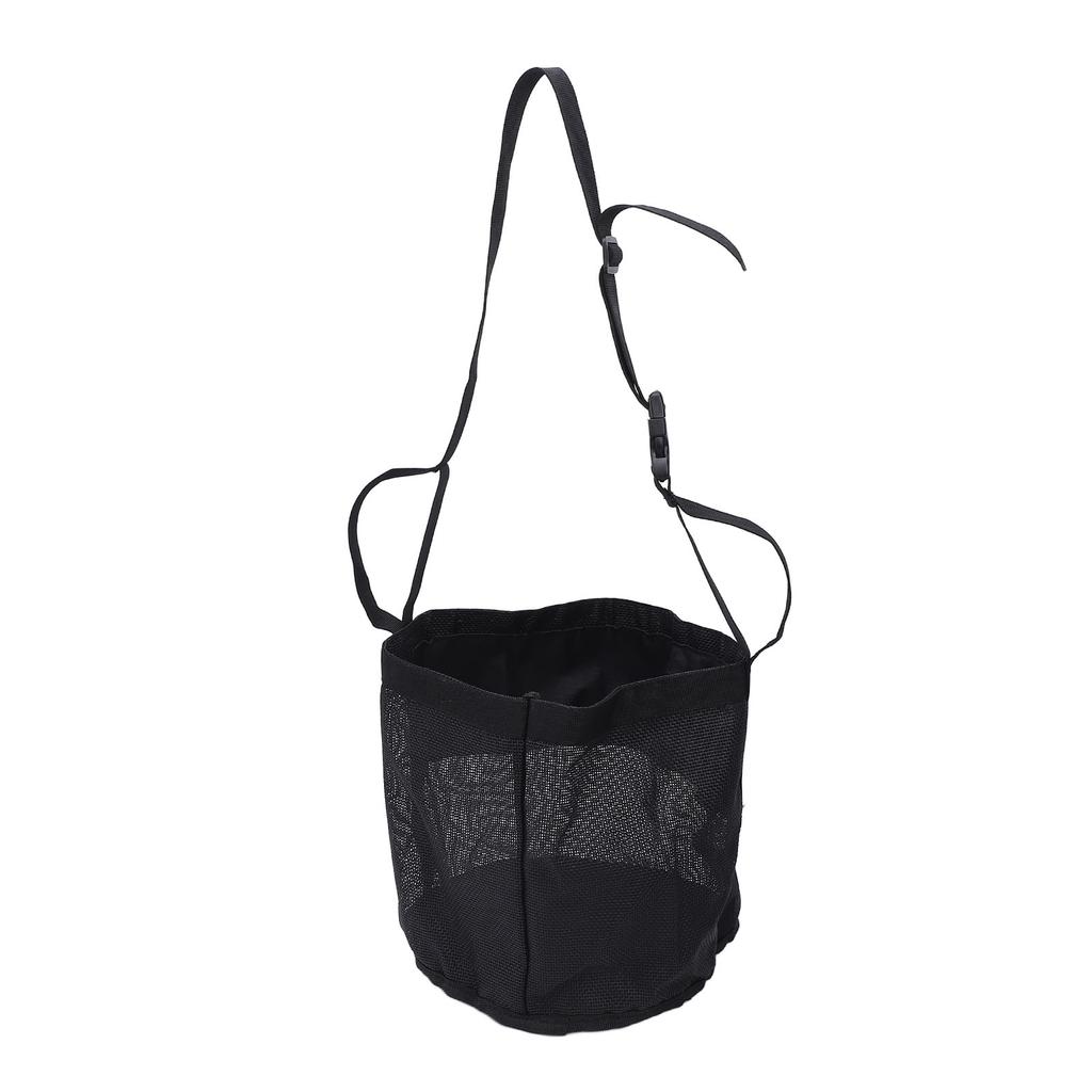 Horse Hay Feeding Bag with Adjustable Neck Strap Spill Proof Nylon Mesh Feed Bucket for Cattle Sheep