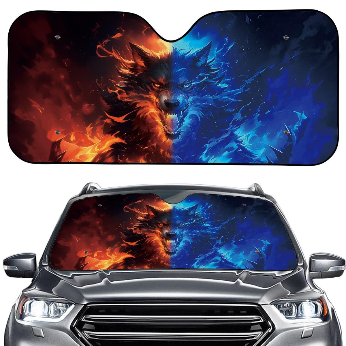 

Cool Flame Wolf King Sun Shade: Custom Print Aluminum Foil Portable Heat Shield One Size