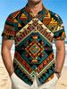 [Print Design – Not Texture] Digital Print Men'S Summer Fashion Ethnic Style Geometric Pattern Short Sleeve Shirt 1pc Perfect Gift