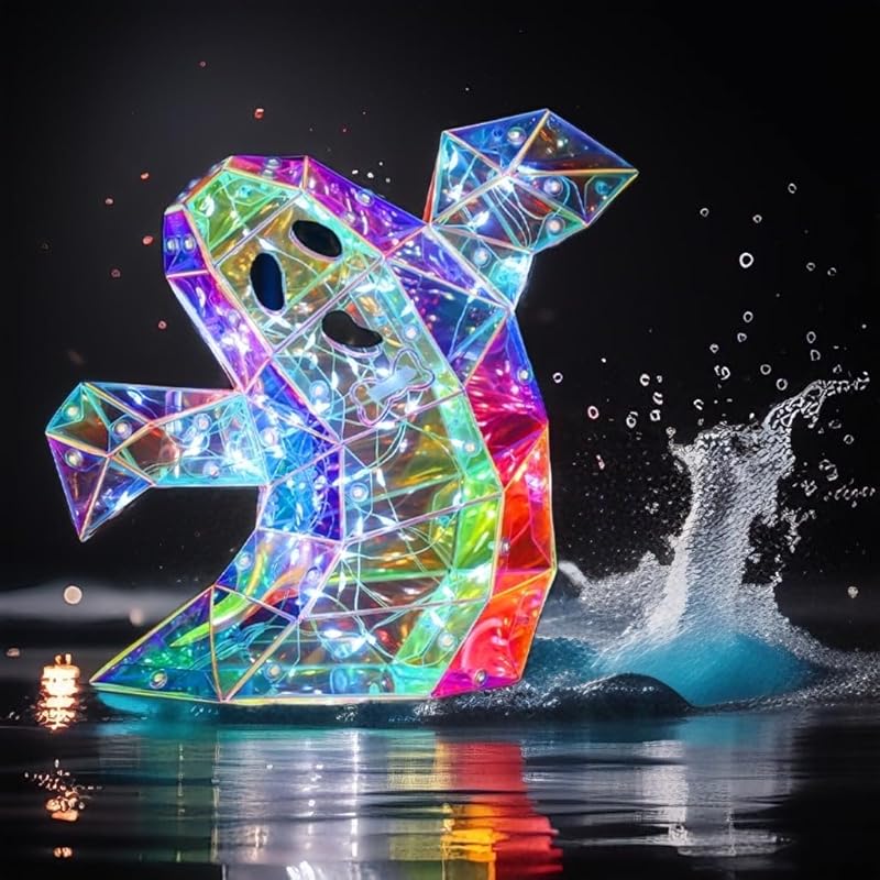 Prismatic Iridescent Ghost Light,Iridescent Spooky Ghost Halloween Decor,Funny Colorful LED Iridescent Ghost Night Light (Big) Small