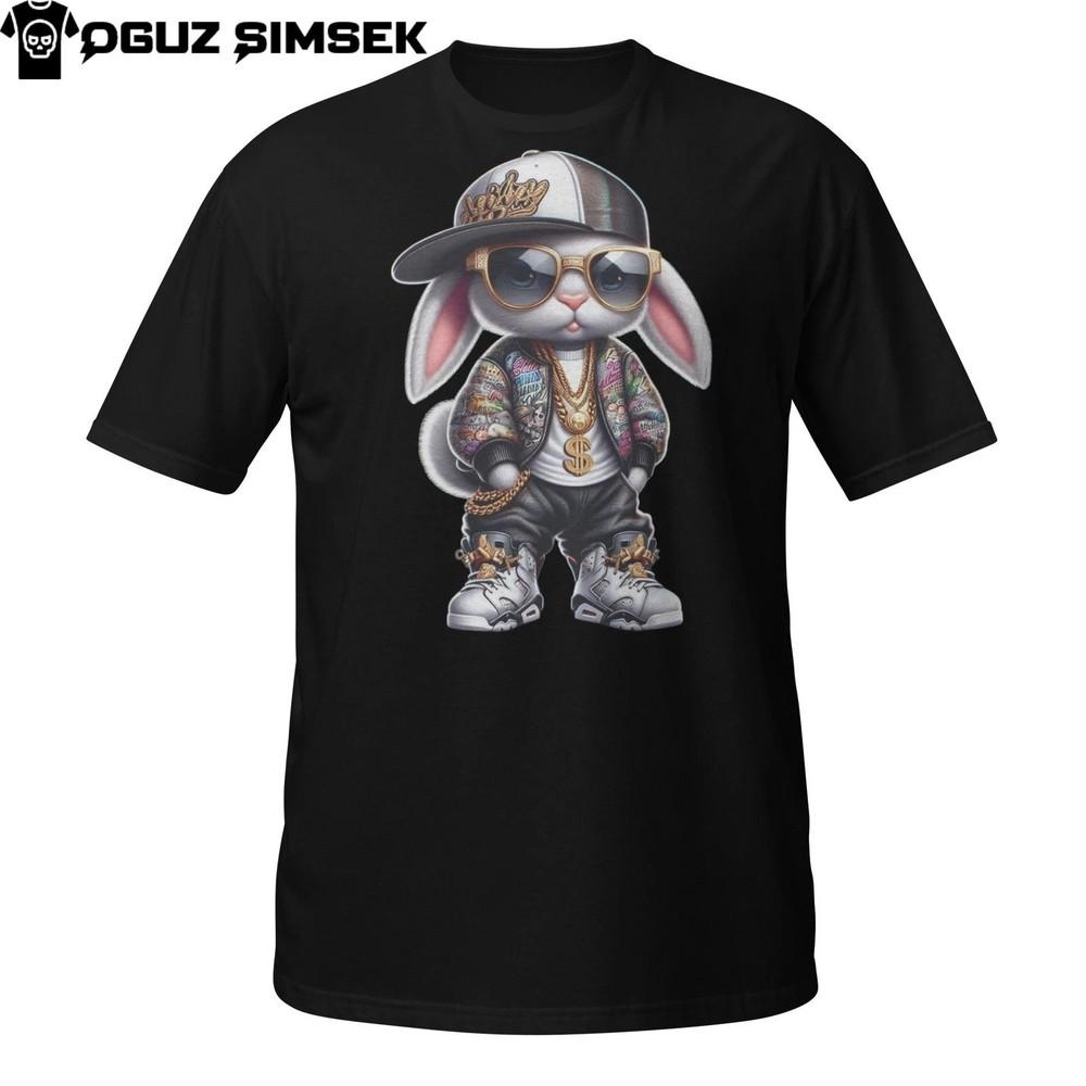 

Хип-хоп футболка с кроликом – Городской кролик в очках и золотых цепях S