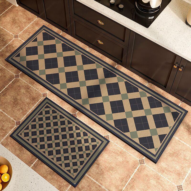 2Pcs Kitchen Floor Mat Non-Slip Anti-Oil Absorbent Rugs Dirt Resistant Crystal Velvet Household Modern Simple Carpet Door Mats