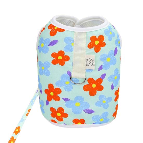 Breathable Towable Flexible Anti-bite Button Closure Dress Up Cotton Flower Print Dog Leash Pet