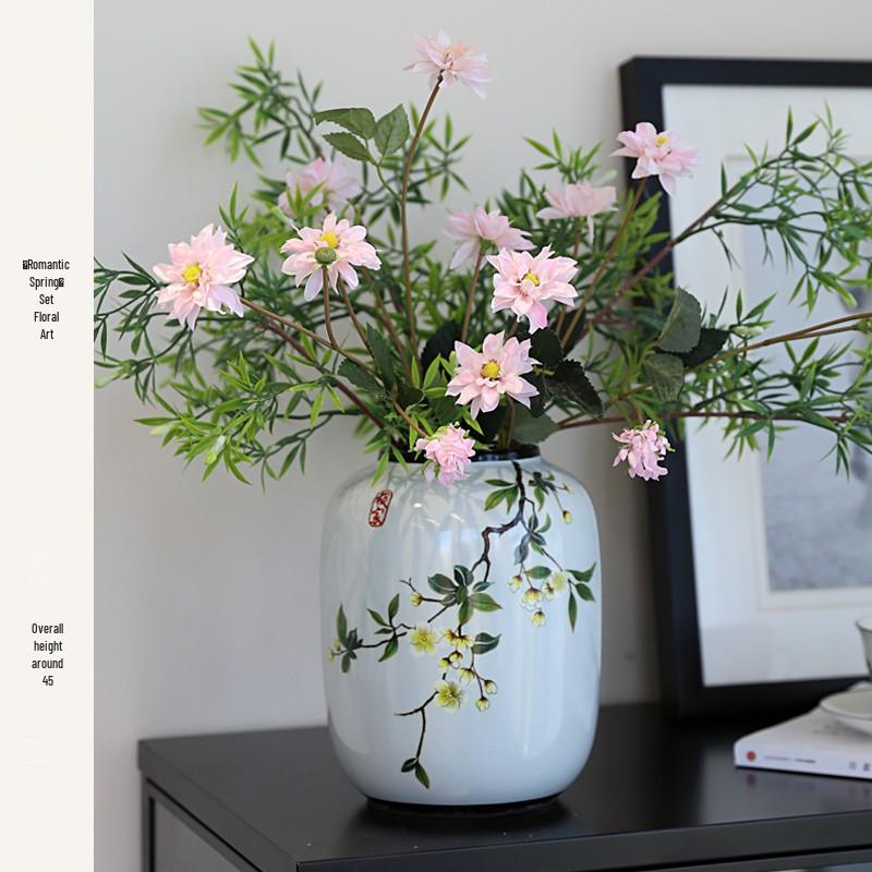 Round Chinese Ceramic Vase: Floral Art for Living Room & Hallway Decor, Ideal for Hydroponics & Silk Flowers