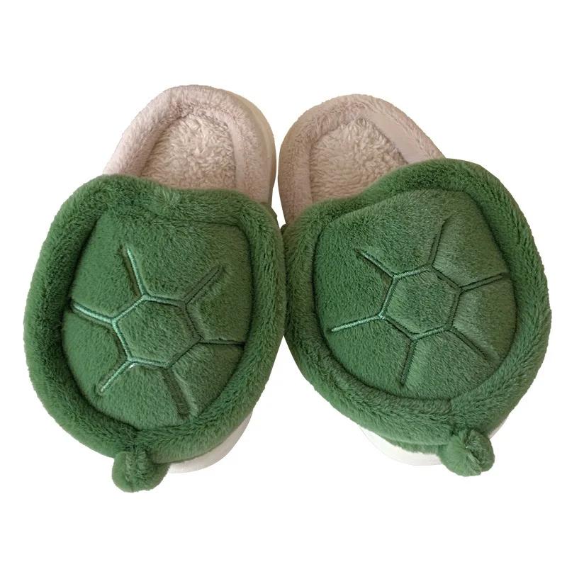 Fashion Women Cute Turtle Slippers Fluffy Furry Soft Bottom Slippers Female Winter Plush Slides Indoor Fuzzy Slippers Lovely Cotton Shoe