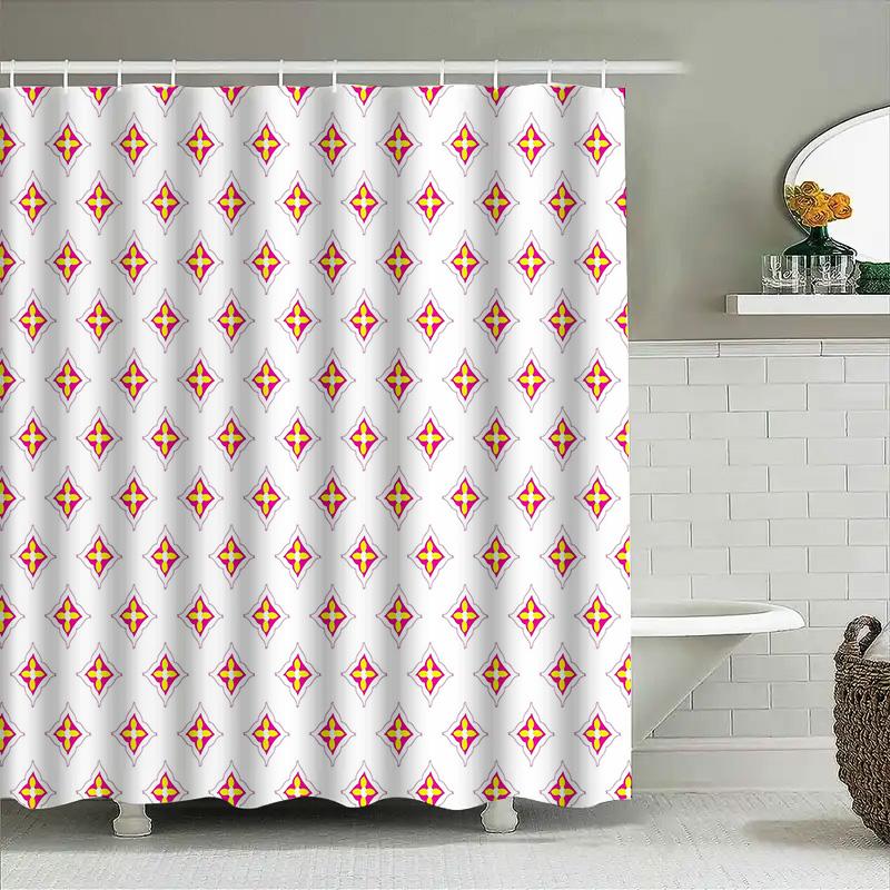 Vibrant Diamond Pattern Shower Curtainbrighten Up Your Bathroom With A Pop Of Color! Decorate Your Space In Style With Our Eye-C