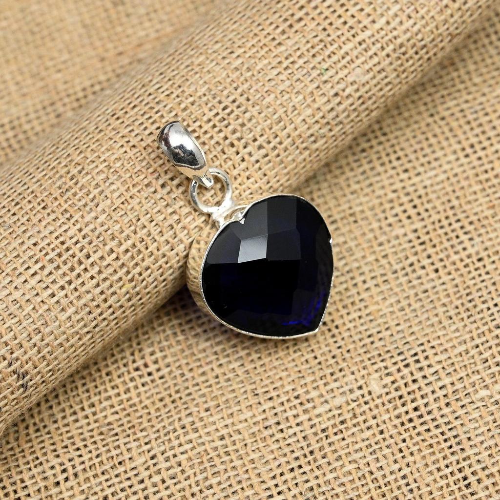 Blauer Saphir Edelstein Schmuck Handgefertigt 925 Sterling Silber Anhänger Für Hochzeitsgeschenk