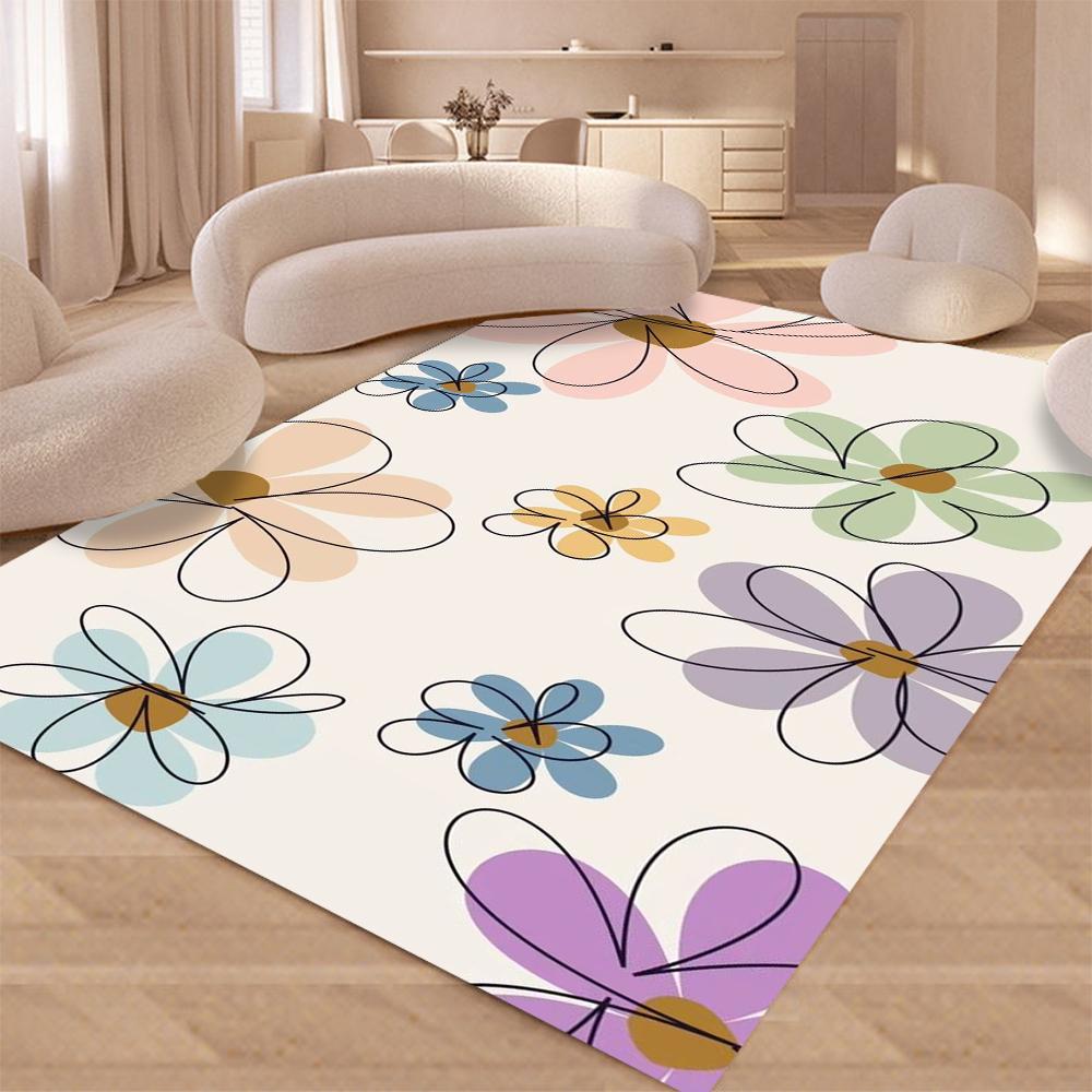 Eenvoudig Lijn Meerkleurig Margriet Bloemen Vloerkleed Zacht Antislip Vloermat Voor Woonkamer Slaapkamer Boho Huis Interieur Decoratie Tapijt 50X80cm