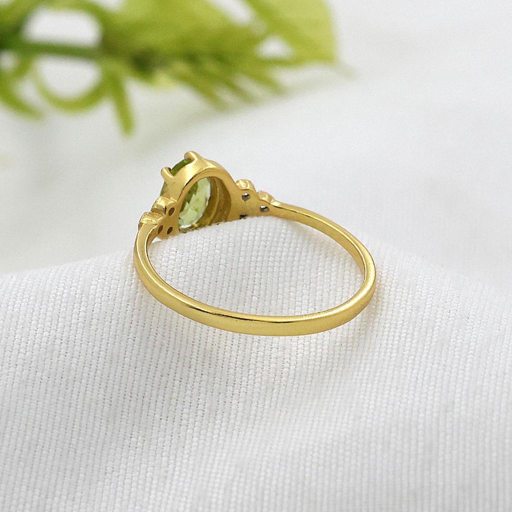 Peridot Ring, Birthstone Jewelry, 925 Sterling Silver, Gift For Her, Delicate Women Jewelry, Gold Plated Ring
