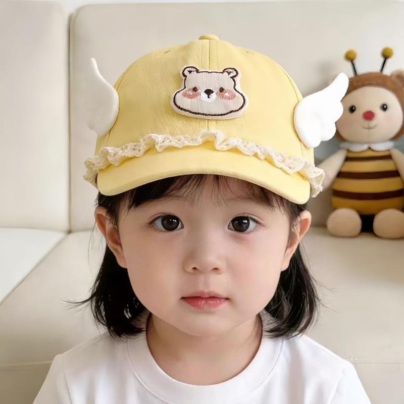 Spring Angel Wings Baseball Cap for Girls - Cute Bear Design, Sun Protection Hat
