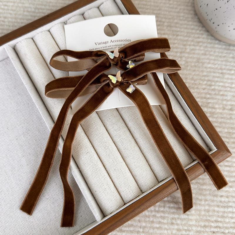 

Французская винтажная бархатная шпилька с бантом и бабочкой, новая женская заколка Майяра с двойным хвостом коричневый