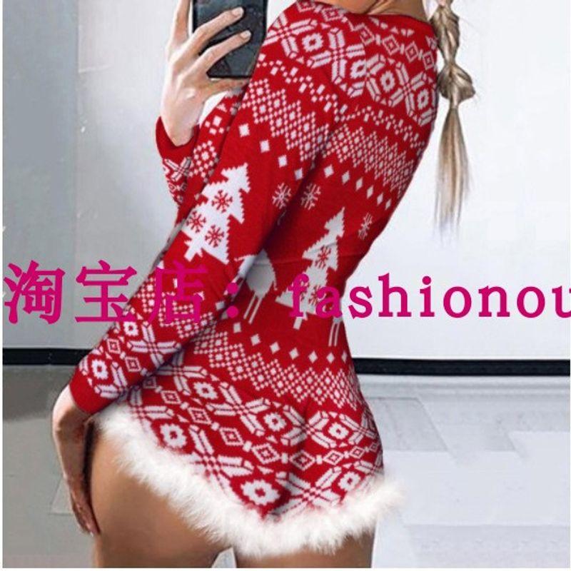 

2023 Женское Рождественское Домашнее Платье Принтованный Комбинезон Цельная Пижама Christmas tree XXL