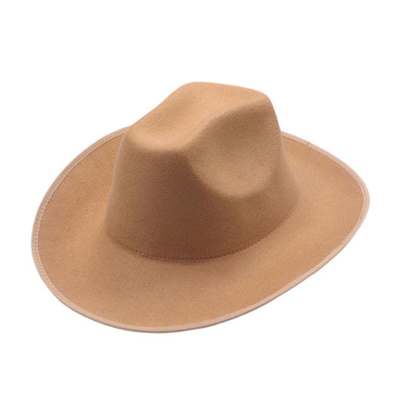 Solid color hemming top hat, woolen western cowboy hat, four-season thermal shade, rolled-brim knight jazz hat