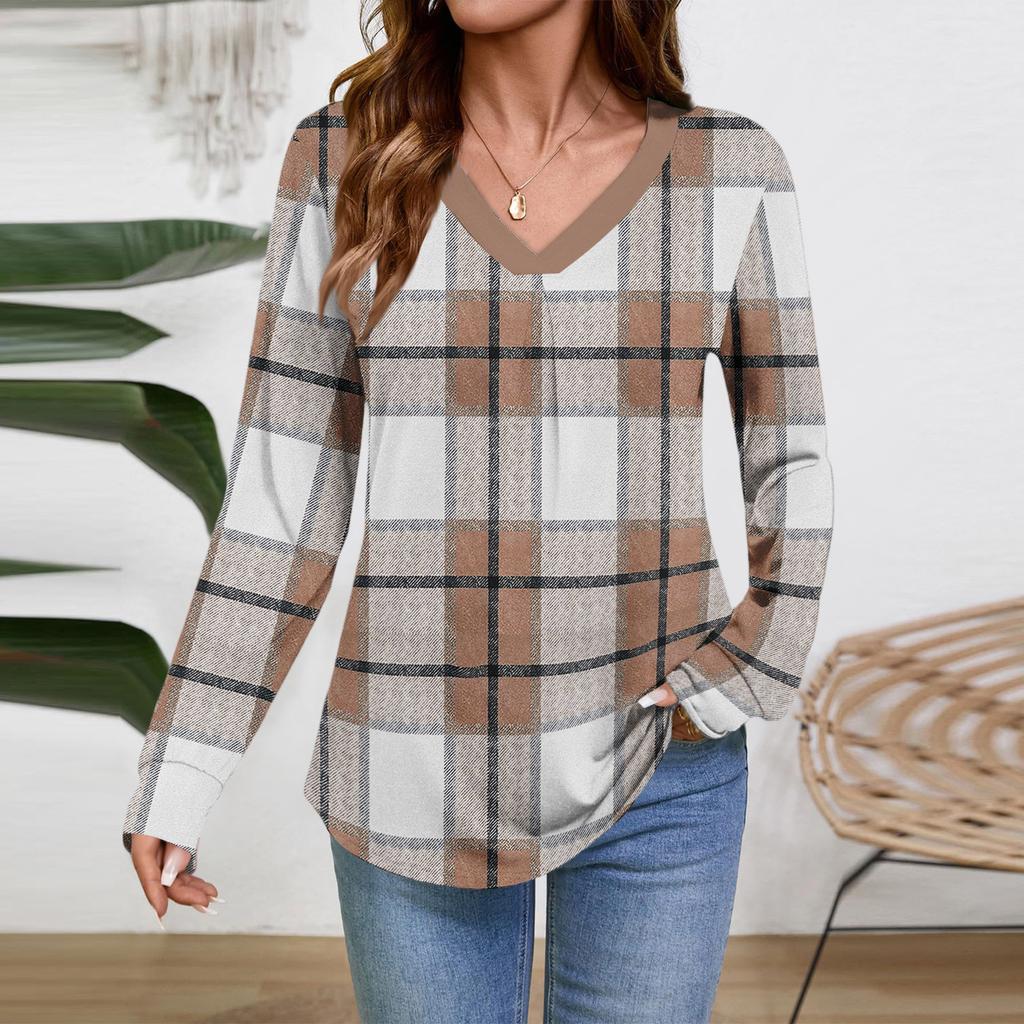 Women Long Sleeve Tops Dressy Casual V Neck Tshirts Basics Tee Vacation Fall Fashion Clothes