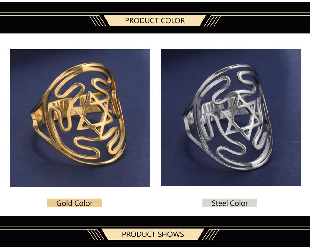 Dawapara Wheel of Hecate Symbol Adjustable Ring Star of David Religious Amulet Pagan Goddess Wiccan Gift Stainless Steel Jewelry