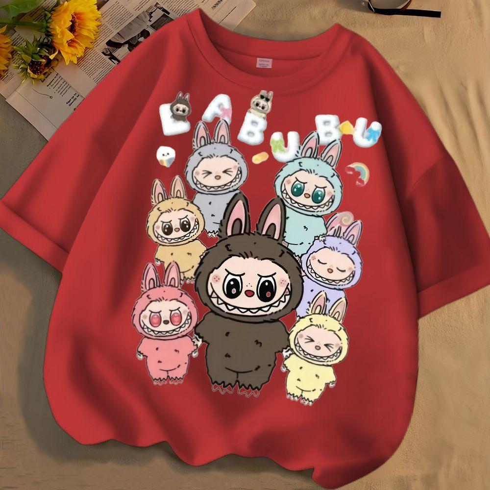 

Смешные детские футболки с 3D-принтом Labubu, смешной топ с коротким рукавом для мальчиков и девочек, детская повседневная трендовая одежда 140