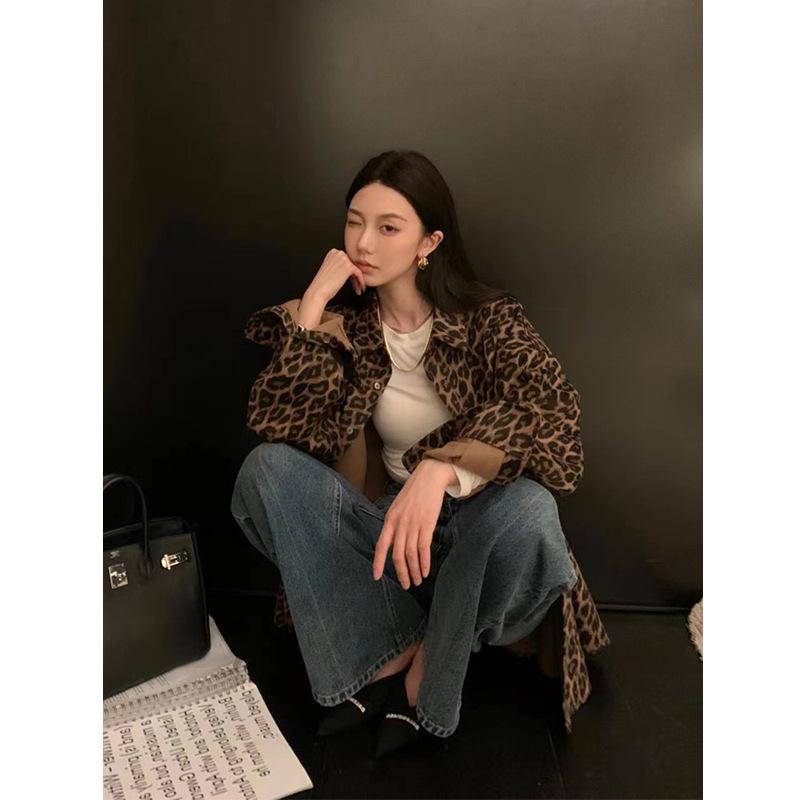 American Leopard Print Shirt Jacket - Women's Autumn Long Sleeve Top