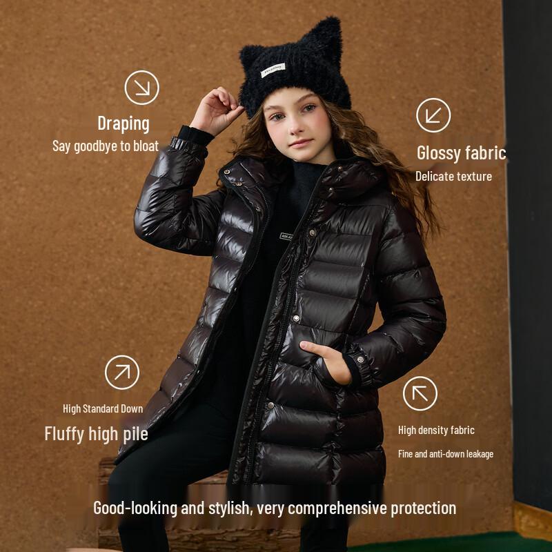 ASK JUNIOR Girls' 90% Down Shiny Waist-cinching Winter Puffer Jacket