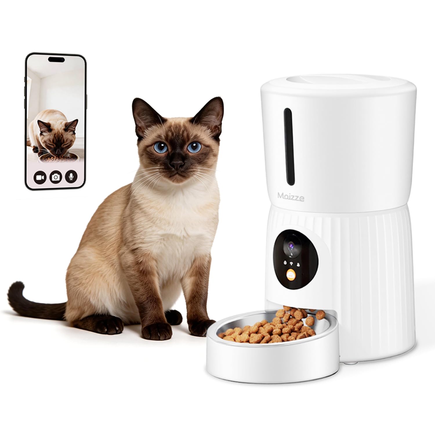 

Moizze Automatic Pet Feeder with 4L for Cats and App Remote Audio Fast Feeding Easy Cleaning Camera, Multifunctional, Capacity, Dogs, Wi-Fi белый