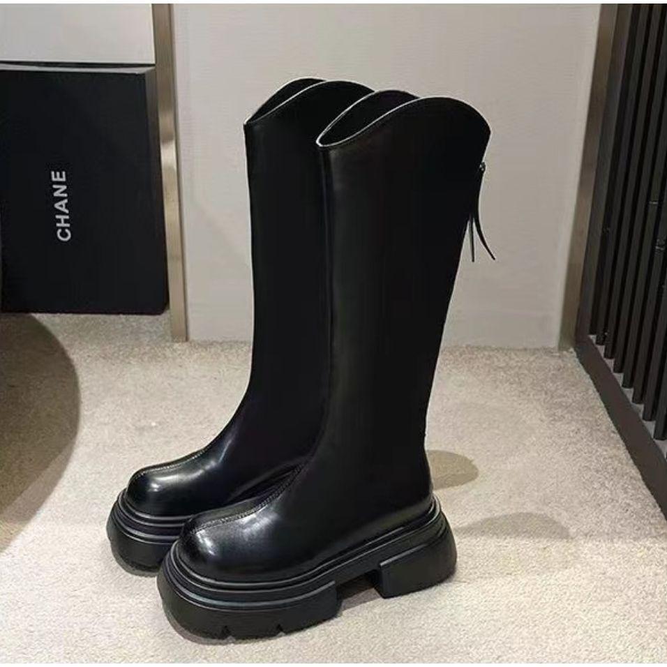 Muffin Bottom High Boots Thick Heel Thick Sole Knee Long Boots Small Man Height Increase Versatile Knight Boots Women Ins Tide