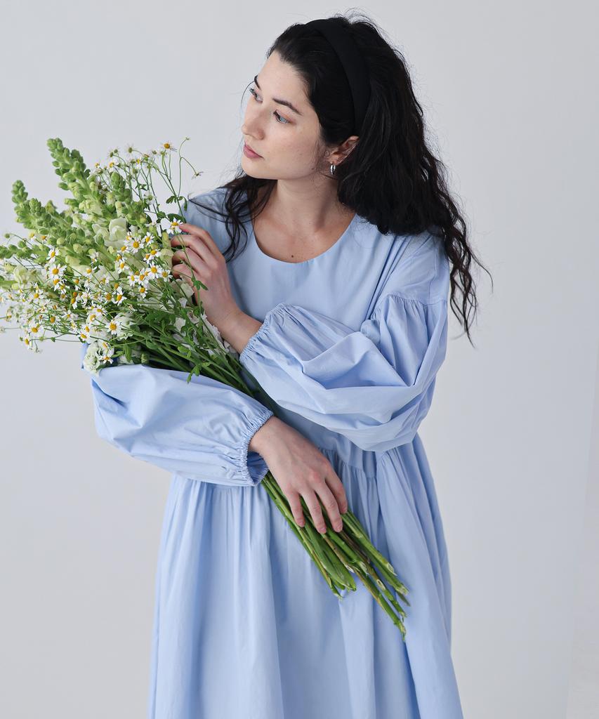Keullaepeu Wave Puff Cotton Dress_Sky Blue