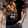 Men's 3D Lion Print T-Shirt, Casual Short Sleeve Round Neck Top, Polyester Spandex Blend, Machine Washable, Ideal for Everyday and Sporty Looks