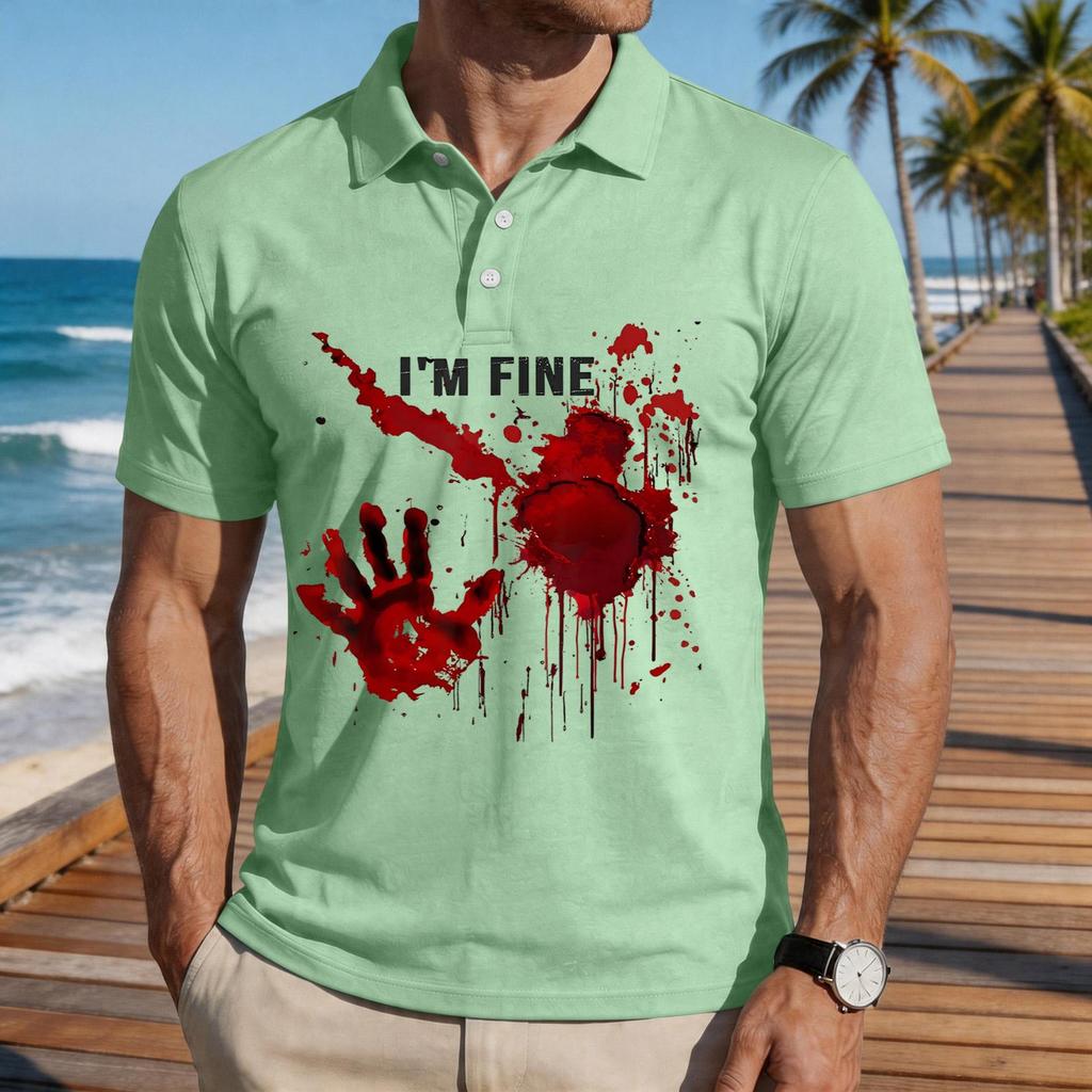 Men's Casual Short Sleeve Polo Shirt with Graphic Print Loose Fit Lightweight Comfortable Summer Top for Everyday Wear