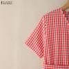 ZANZEA Women Casual V-Neck Summer Short Sleeve Plaid Print Dress