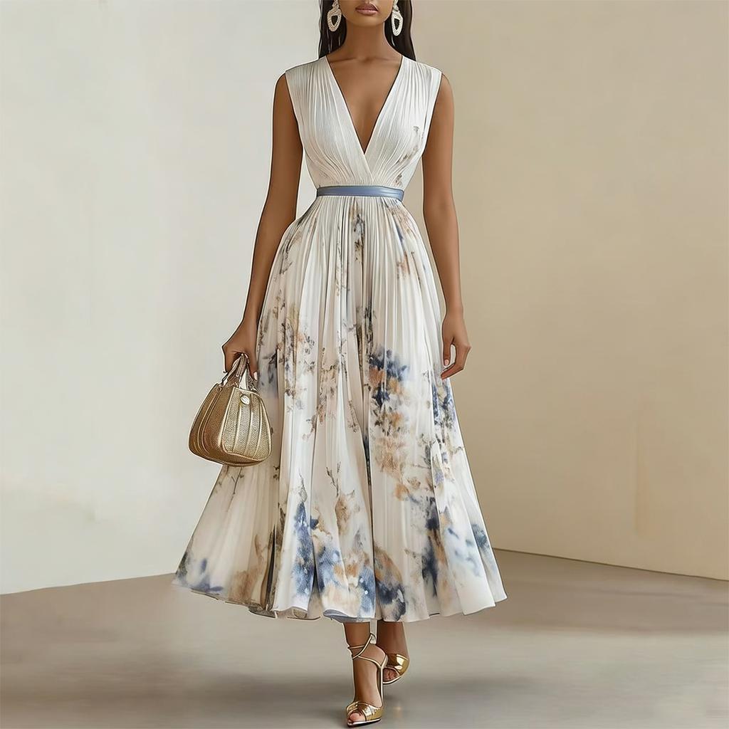 Women's Sleeveless Flower Printed Holiday Dress
