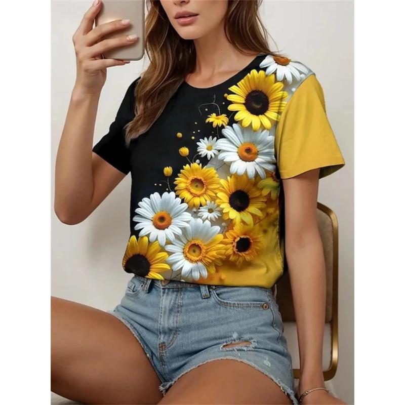 Soft Comfortable Printed Top Stylish Simple Short Sleeve Loose T-Shirts Women’s