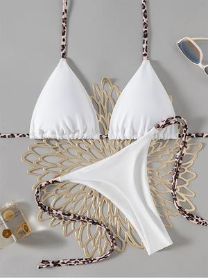 2026 New Sportswear All Season Lace Up Print Sexy Fashion Sleeveless Lace Up Backless High Waist Bikini Split Swimsuit