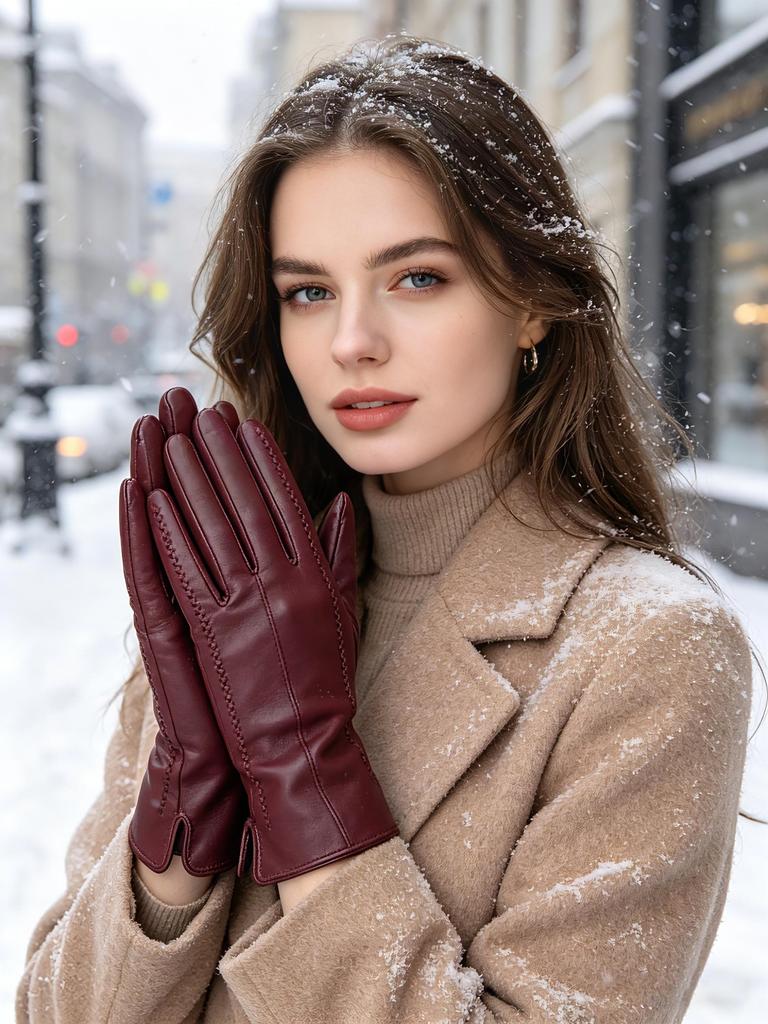 Fashion Women's Gloves Color Sheepskin Winter Warm Thin Touch Screen Gloves High Quality