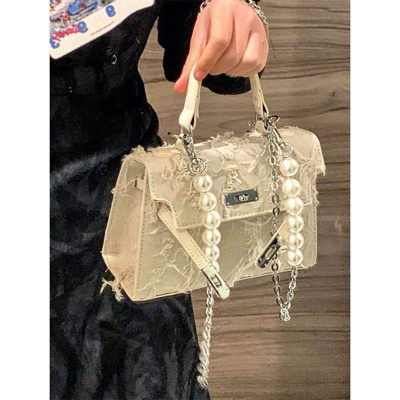 Bag Women's New Retro and Old Denim Beggar Bag Handbag Pearl Chain Shoulder Messenger Bag