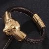 New Mens Bracelets Leo Lion Stainless Steel Clasp Black Leather Bracelet Cuff Wristband Fashion Jewelry