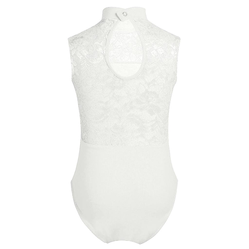 Kids Girls Ballet Dance Gymnastics Leotard Lace Turtle Neck Lace Back Sleeveless