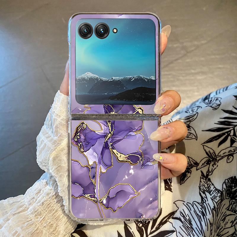 Husă de telefon cu model marmorat colorat pentru Motorola Razr 60 Ultra Razr 50 40 Ultra 60 50 40 Capac pliabil dur din PC transparent antișoc