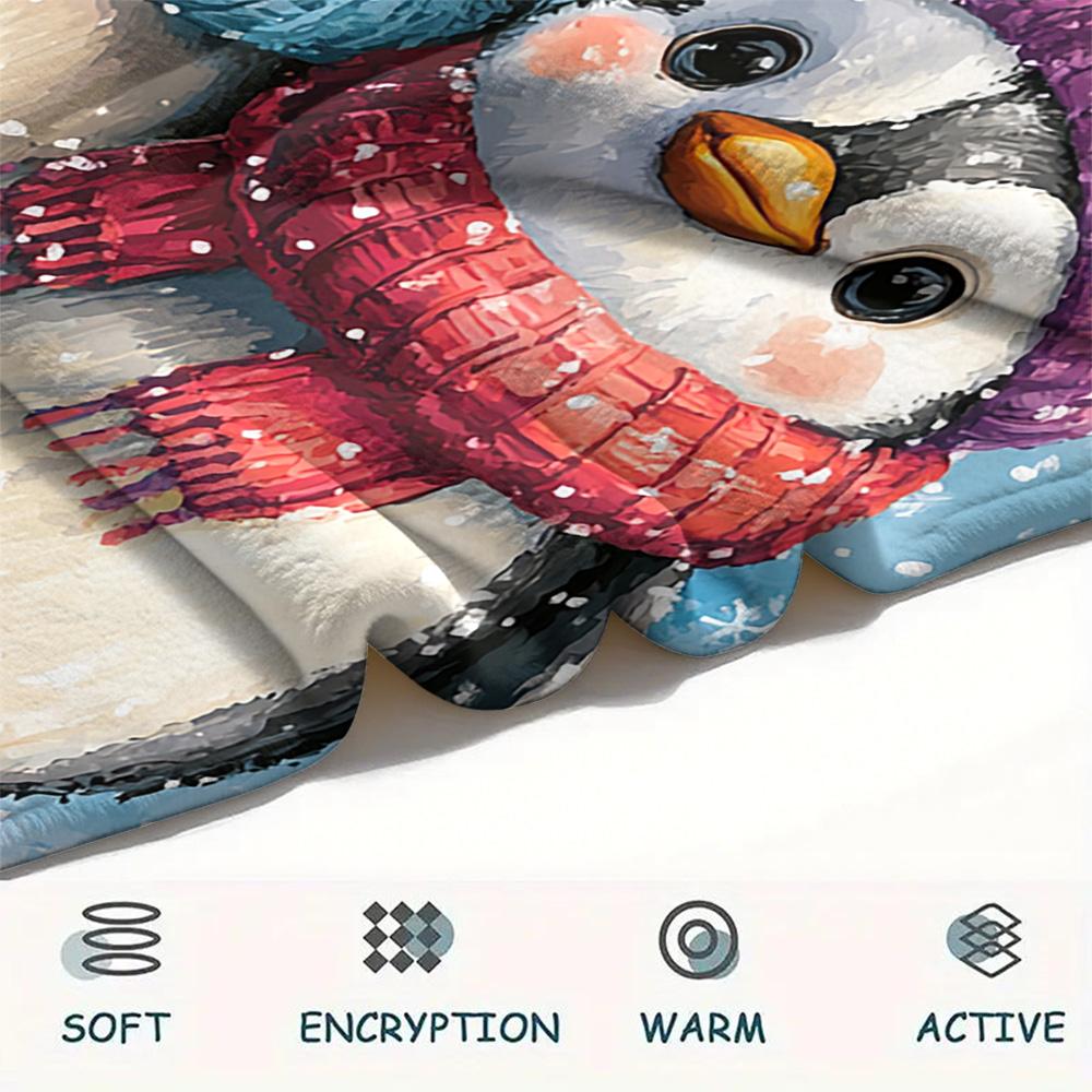 Penguin Print Flannel Blanket, High Quality Comfortable for All Seasons, Home Decor, Warmth and Comfort, Perfect for Christmas Gifts