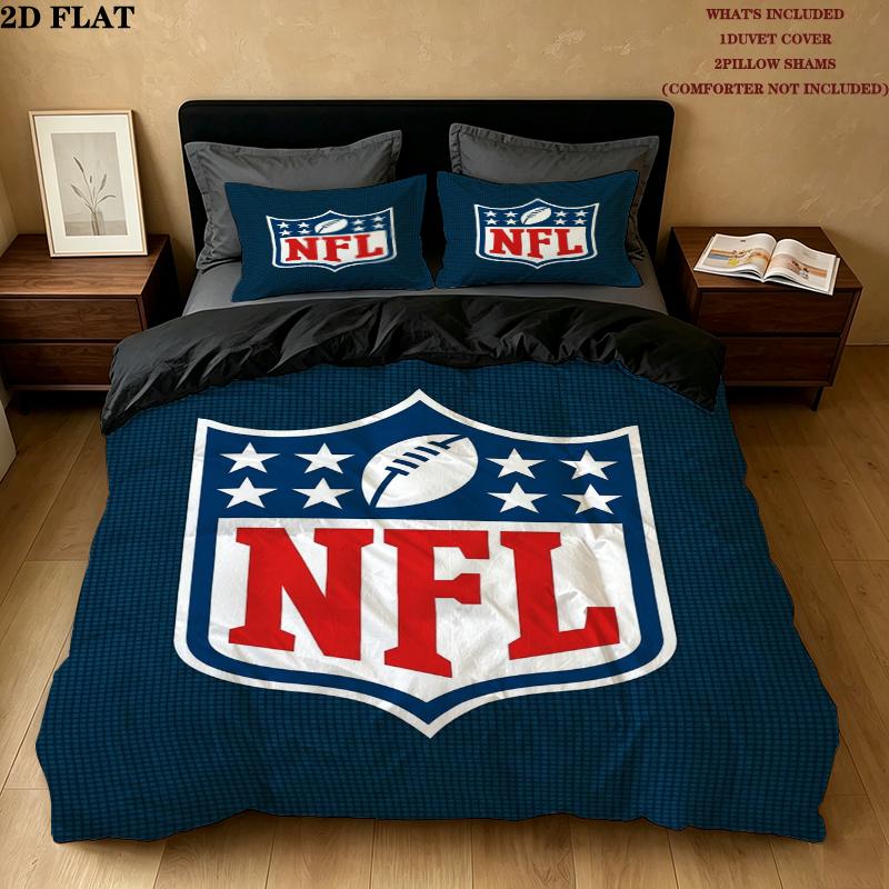 National Football League Muster Bettwäsche Steppdecken-Set Bettdeckenbezug Kissenbezug Heimdekoration Geburtstagsgeschenk (1 * Bettbezug + 2 * Kissenbezug ohne Füllung) 135x200cm white