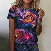 2026 New Summer Retro 3D Flower Rose Printed T-shirt for Women Flower Pattern T-shirt for Girls Fashion Short Sleeve T-shirt
