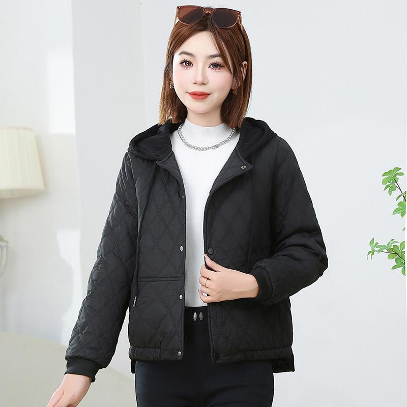 

Короткая женская легкая куртка в стиле вестерн с ромбическим узором и капюшоном, с хлопковой подкладкой, зимняя теплая куртка S чёрный